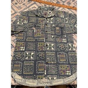 ExOfficio Mens Vintage Geometric Tribal Print Button Down Shirt Blue Large